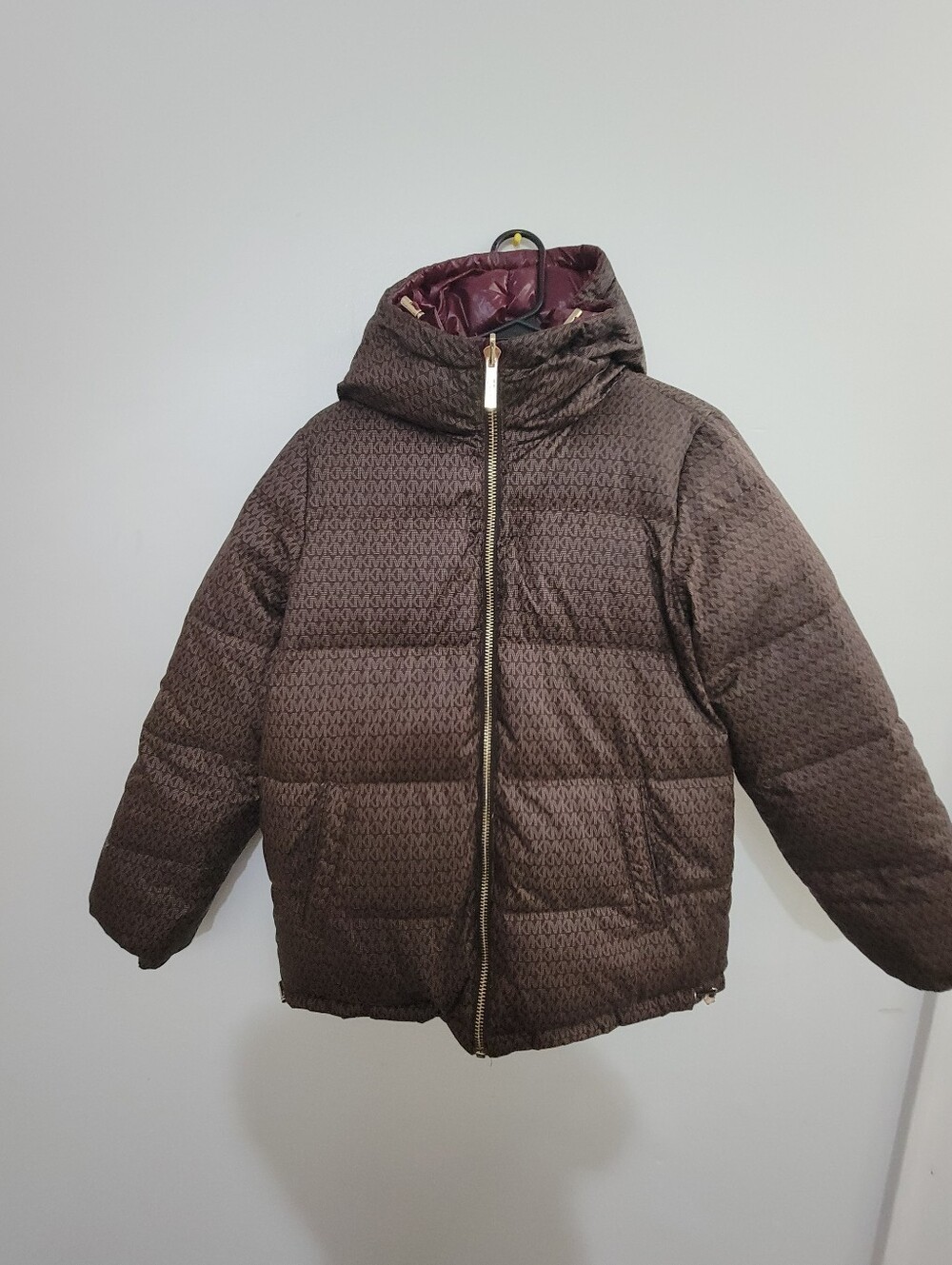 Michael Kors Womens REVERSIBLE  Dark Brown Quilted Puffer Jacket with Hood